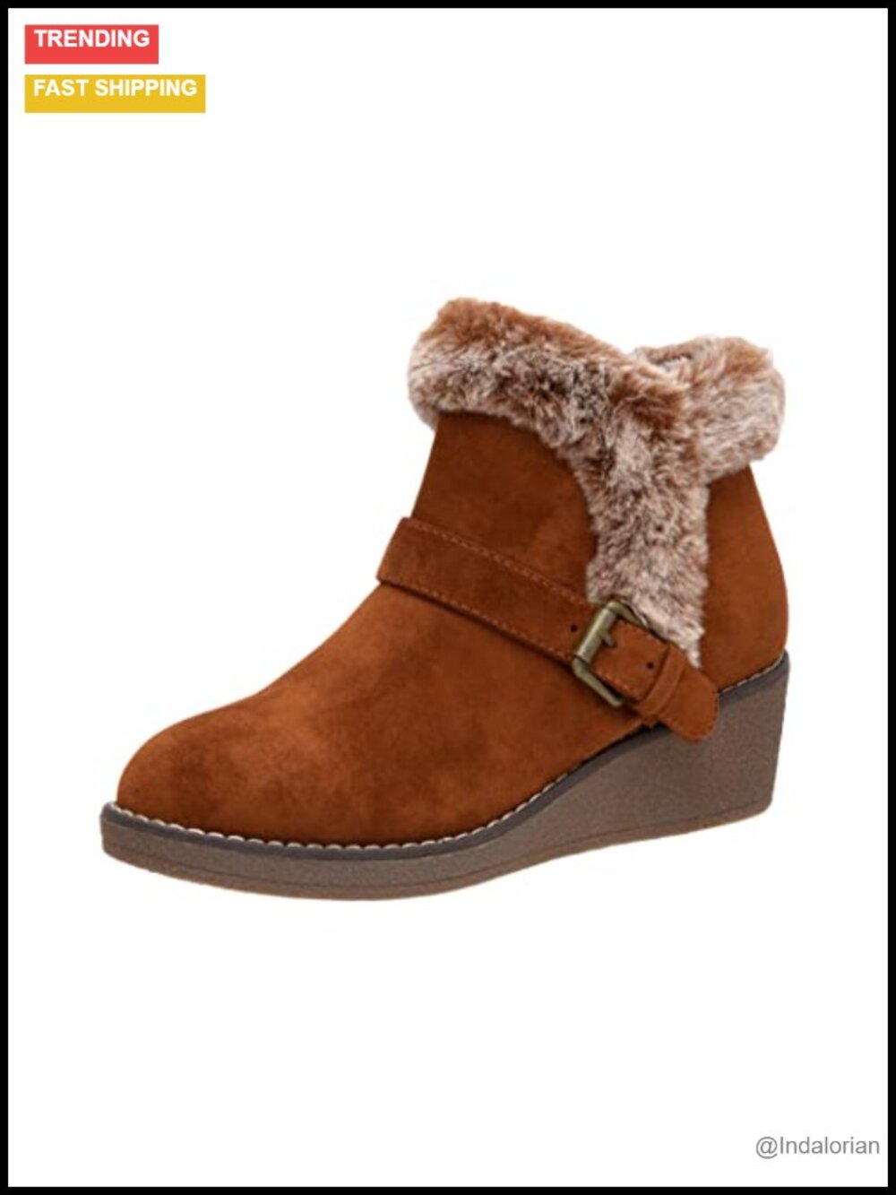 Wedge Ankle Bootie Faux Suede Faux Fur Memory Foam Side Zip